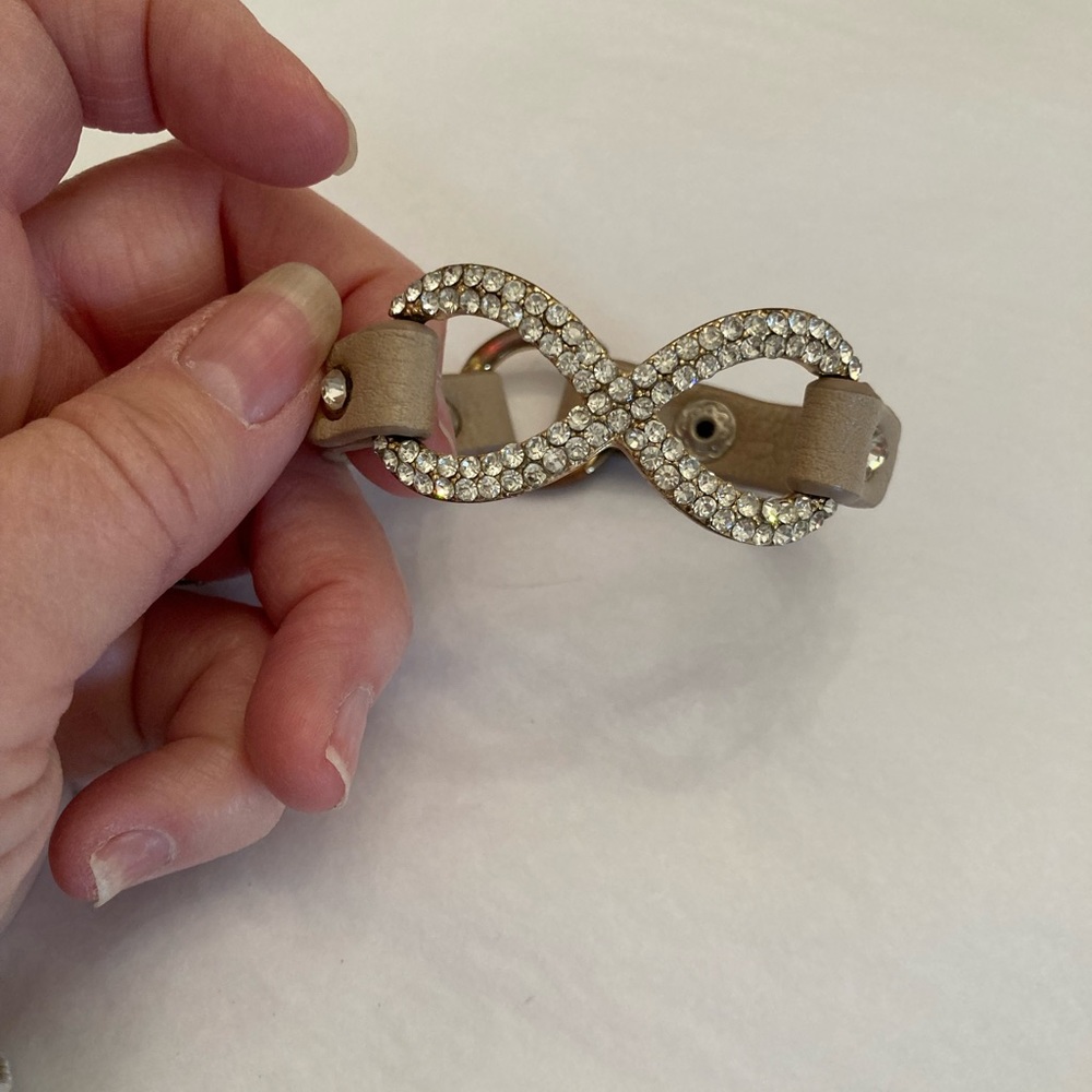 Rhinestone and faux leather bracelet